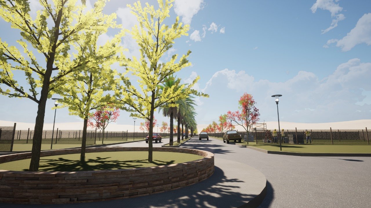 Render ilustrativo del boulevard arbolado proyectado en Bellezas Consultinas